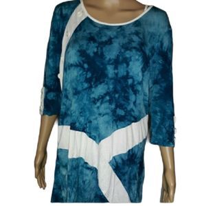 Aster By Firmiana Shirt Tunic Green White Womens Size Large